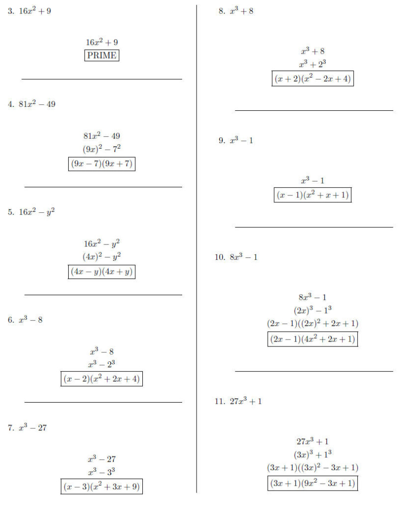 Factoring Difference Of Squares Difference Of Cubes And Sum Of Cubes 