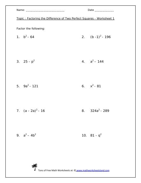 Factoring Difference Of Squares Worksheet Nidecmege