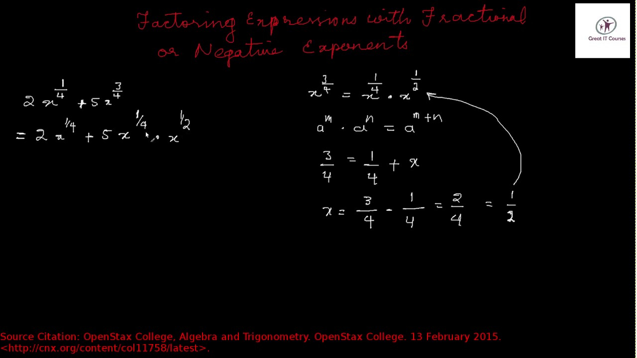 Factoring Expressions With Fractional Or Negative Exponents Algebra 