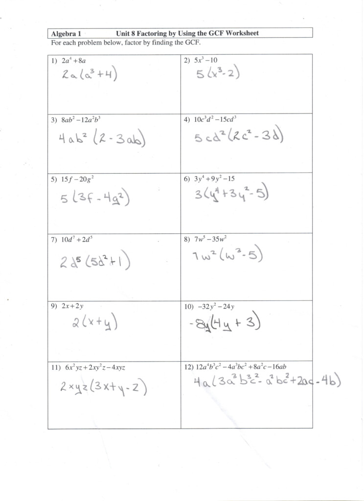 Factoring F Worksheet And Answers Math 10 Db excel