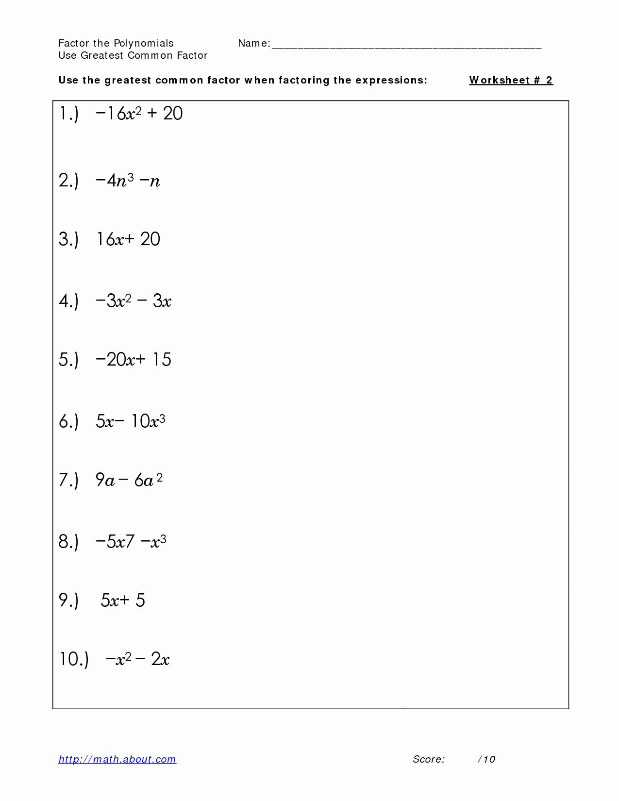 Factoring Greatest Common Factor Worksheet Unique 18 Best Of Factoring