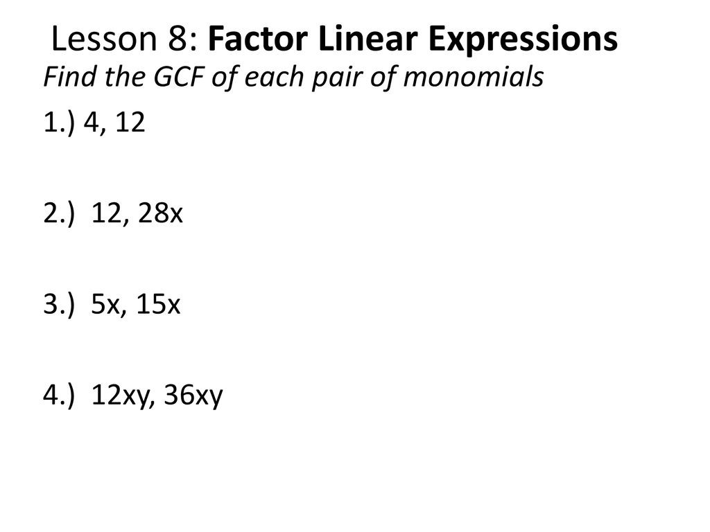 Factoring Linear Expressions Worksheet