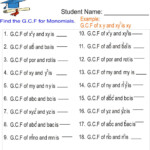 Factoring Monomials Worksheets