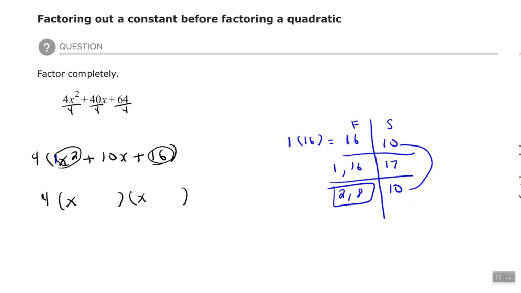 Factoring Out A Constant Before Factoring A Quadratic YouTube
