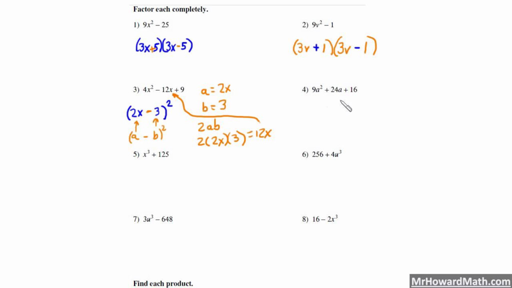 Factoring Patterns With Special Cases Including Difference And Sum Of 