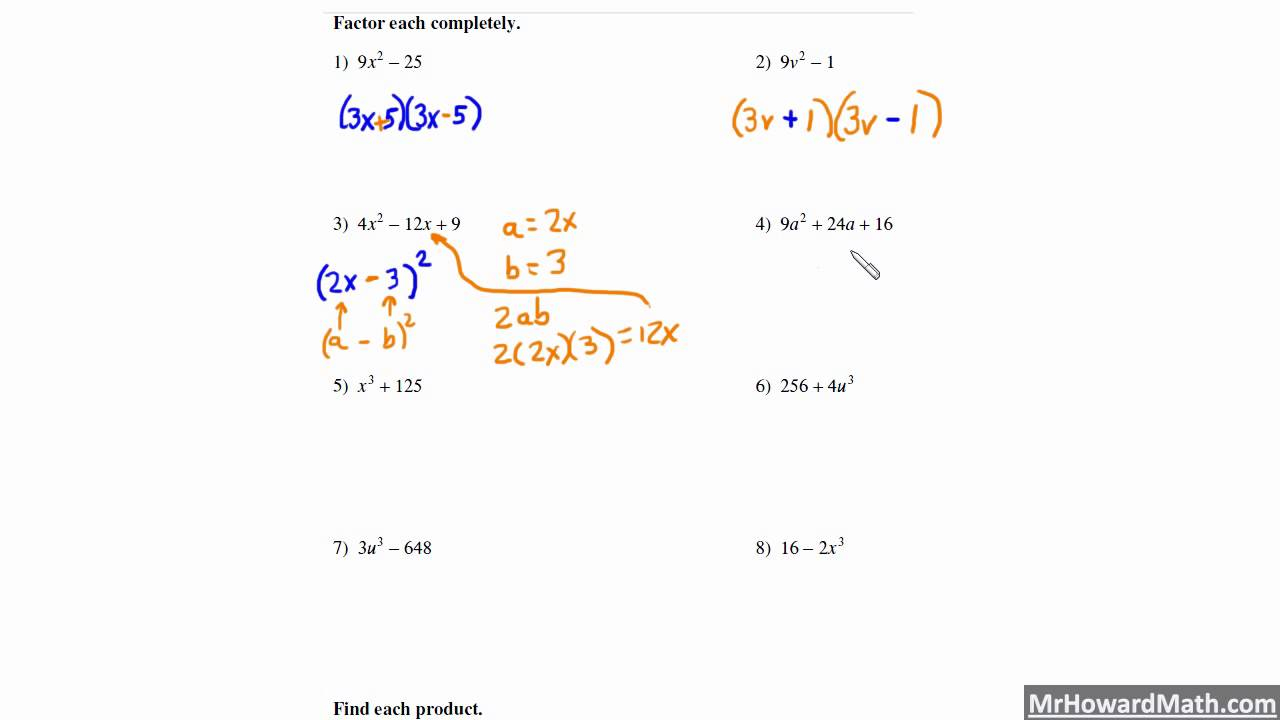 Factoring Patterns With Special Cases Including Difference And Sum Of 