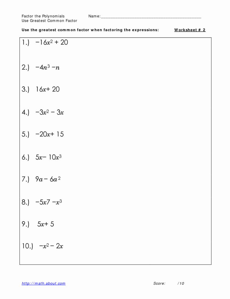 Factoring Polynomials Worksheet With Answers Grade 8 Worksheetpedia 