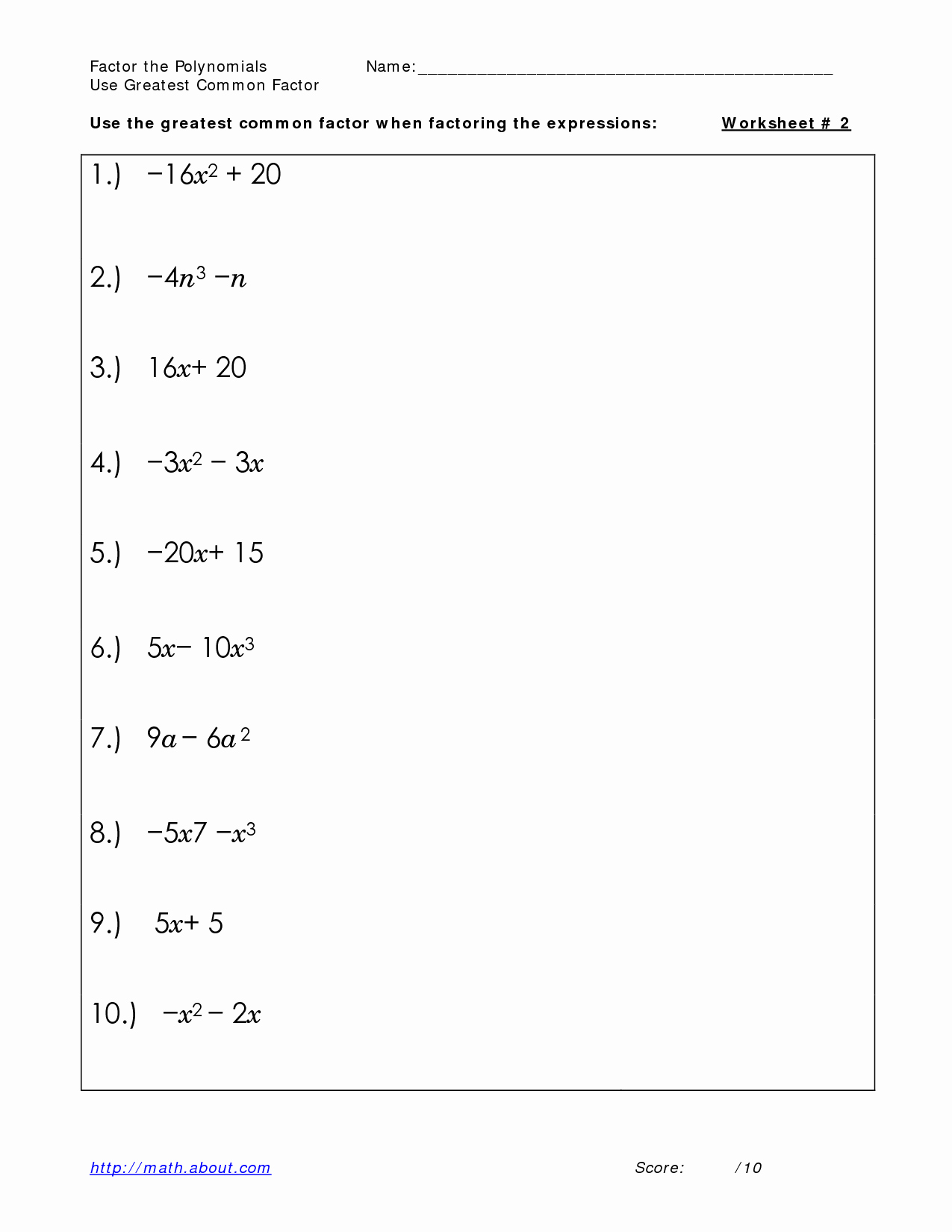 Factoring Polynomials Worksheet With Answers Grade 8 Worksheetpedia 