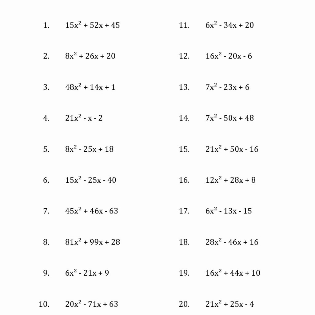 Factoring Polynomials Worksheets