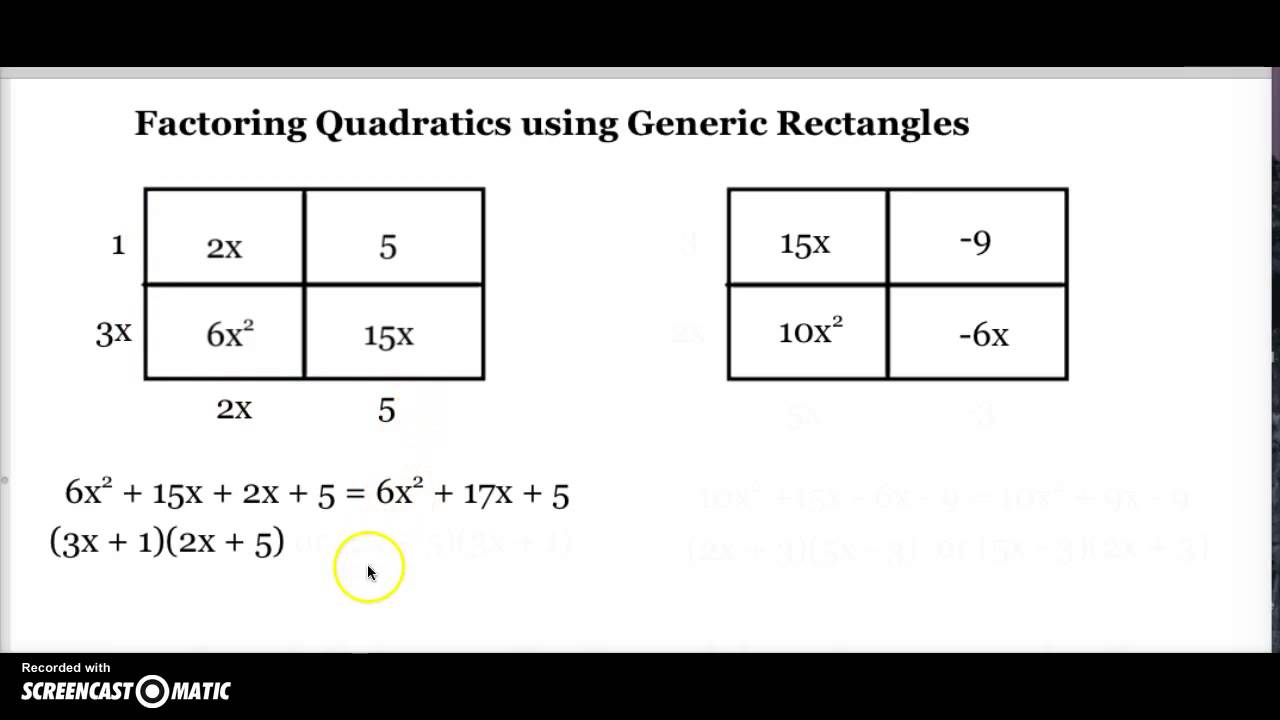 Factoring Quadratics Using Generic Rectangles 1 YouTube