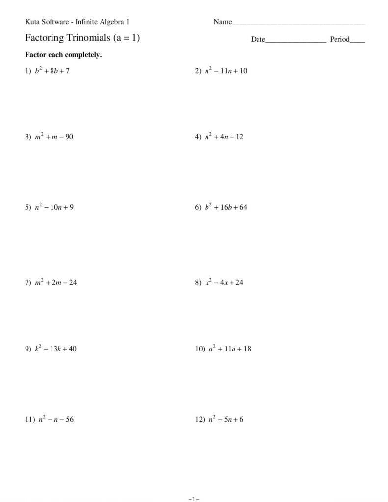 Factoring Trinomials Worksheet Algebra 11