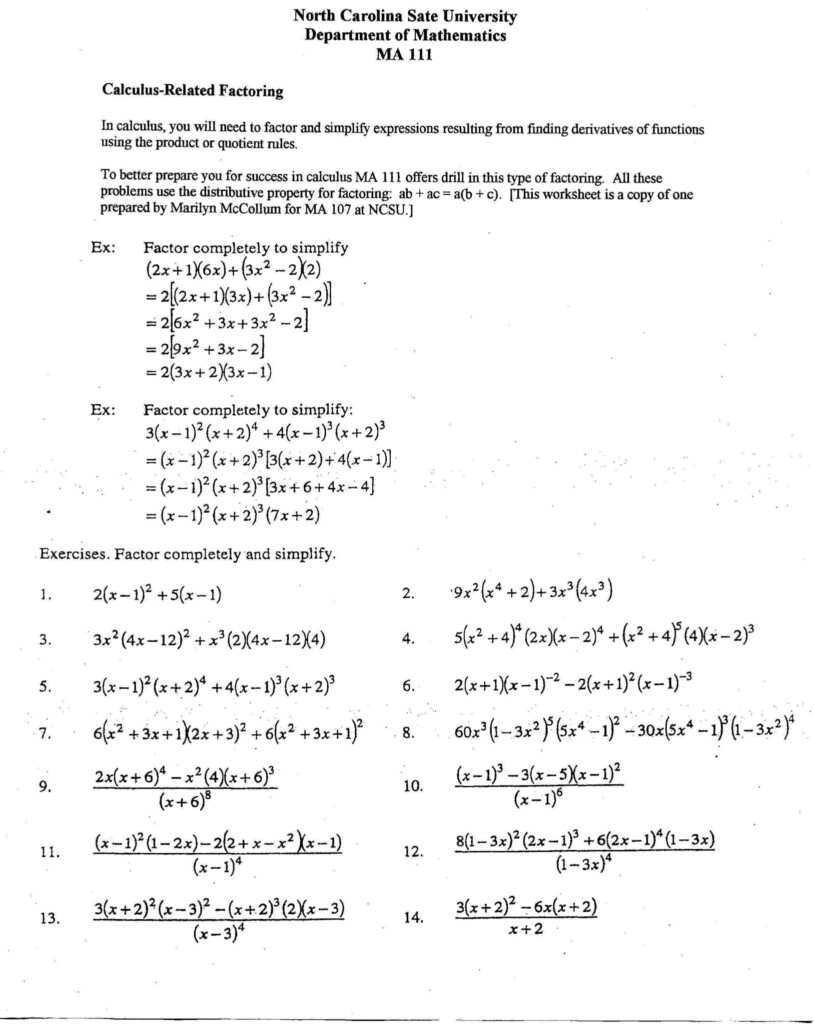 Factoring Using The Distributive Property Worksheet Answers