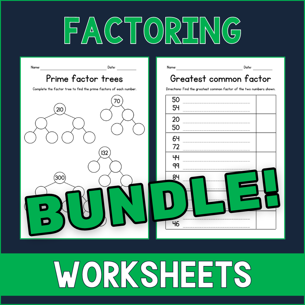Factoring Worksheets BUNDLE GCF And LCM Prime Factor Trees Math