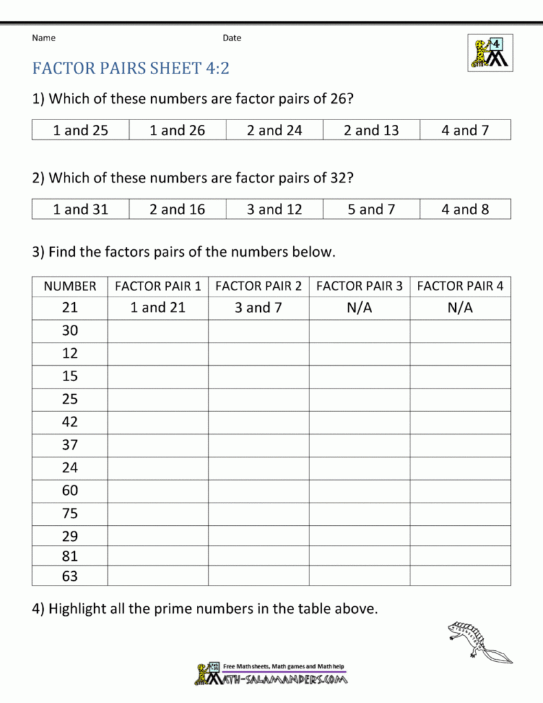 Factors And Multiples Worksheet