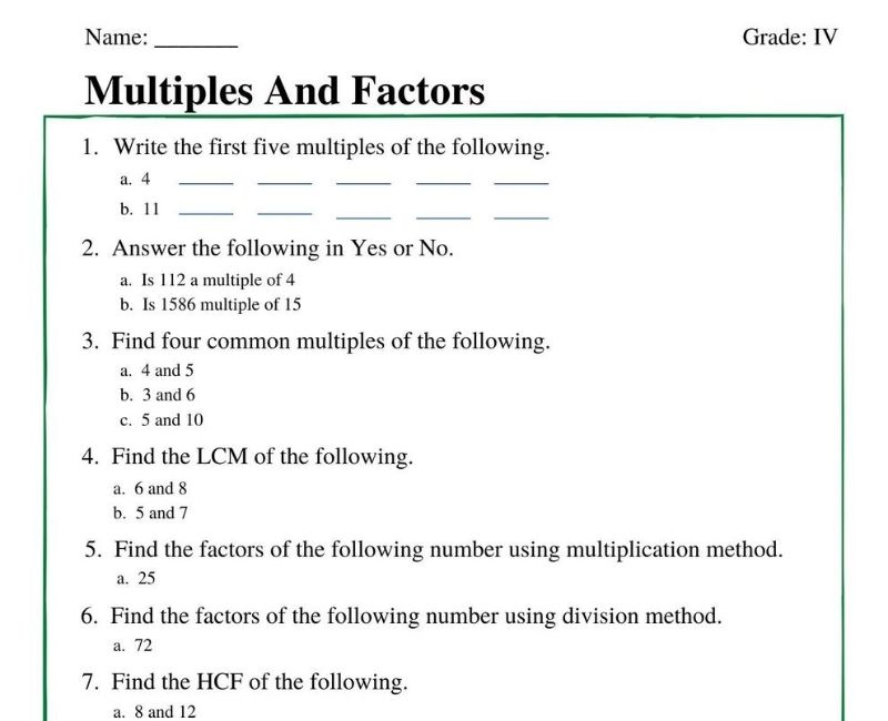 Factors And Multiples Worksheet For Class 5 Cbse Roger Brent s 5th 