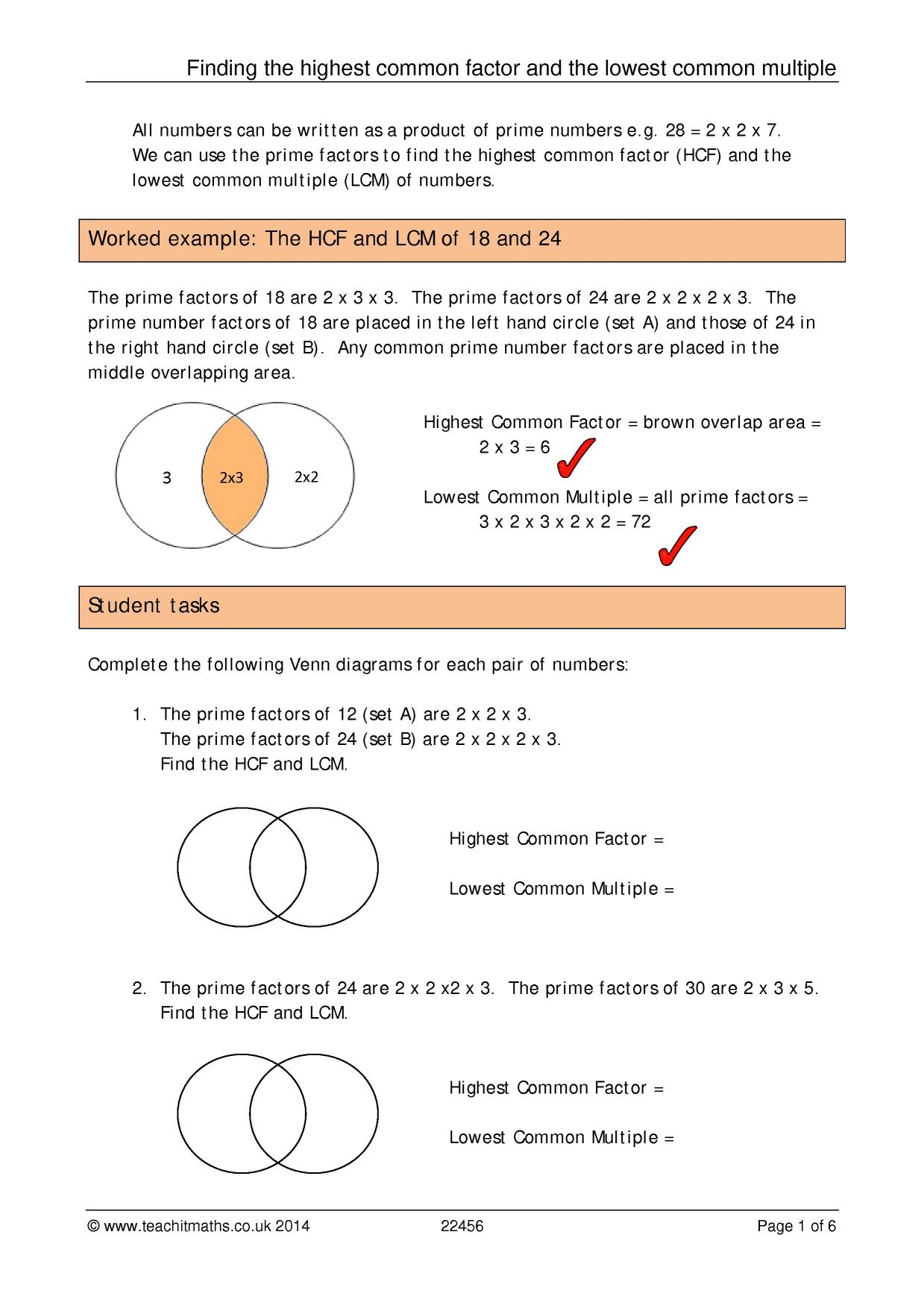 Factors Multiples And Primes Worksheet Ks3 With Answers Times Tables 