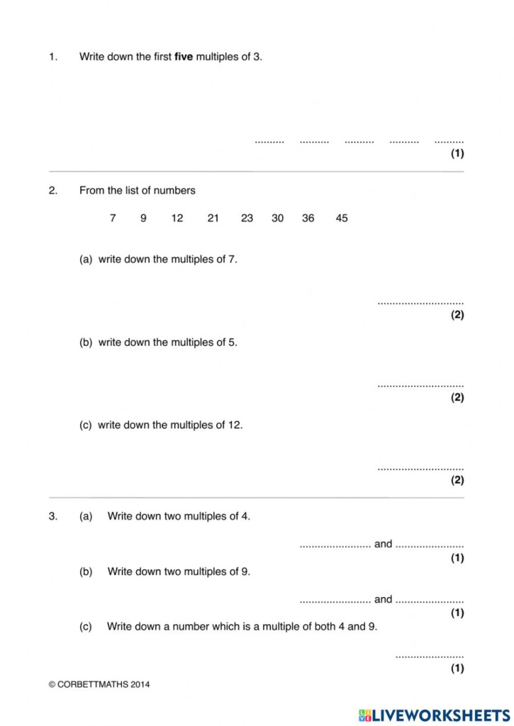 Factors Multiples Primes Worksheet