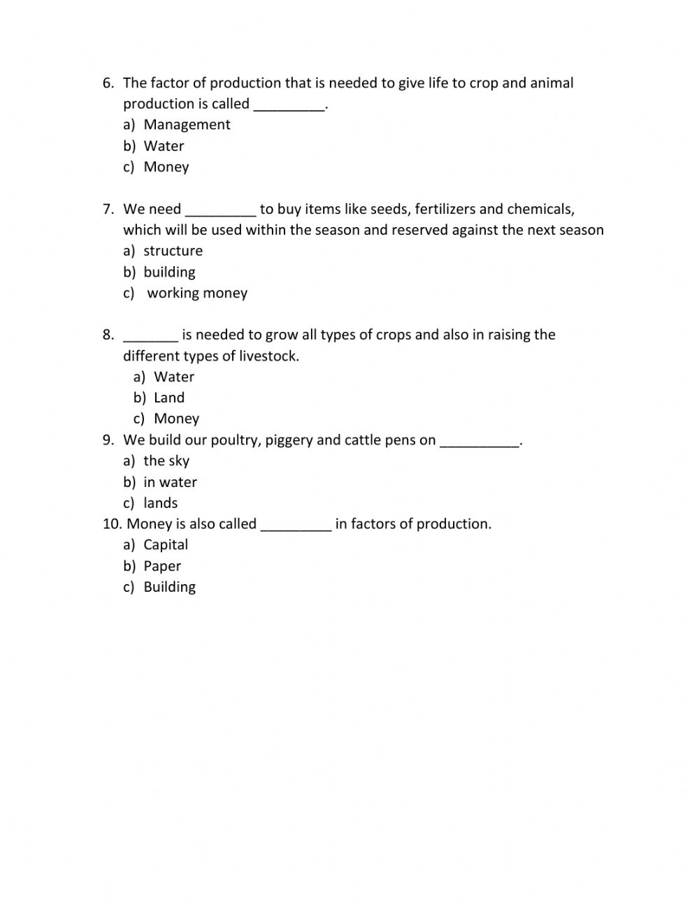 Factors Of Production Worksheet