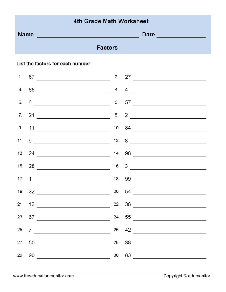 Factors Worksheet Grade 3