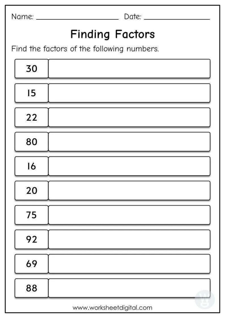 Factors Worksheet WorkSheets For Kids