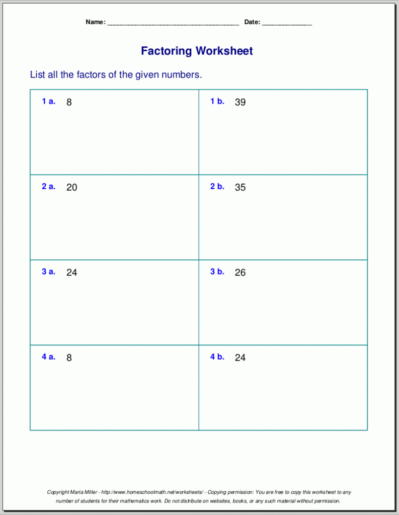 Factors Worksheet WorkSheets For Kids