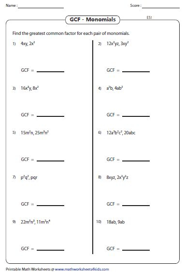 Find The Greatest Common Factor For Each Pair Of Numbers Common