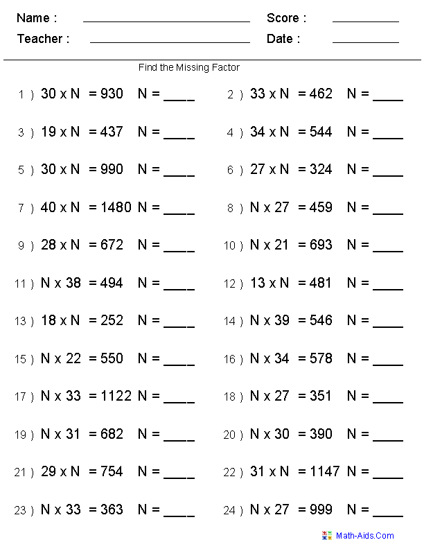 Find The Missing Factors Worksheets 99Worksheets