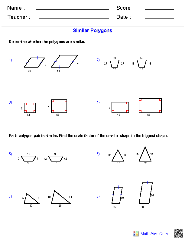 Geometry Similar Figures Worksheets