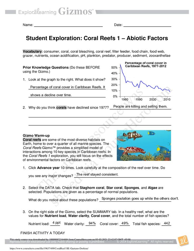 GIZMO CORAL REEFS ABIOTIC FACTORS ALL ANSWERS CORRECT GRADED A In 2021