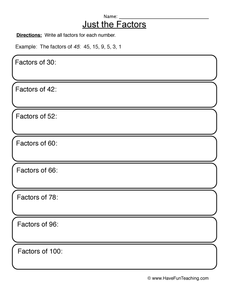 Identifying Factors Worksheet