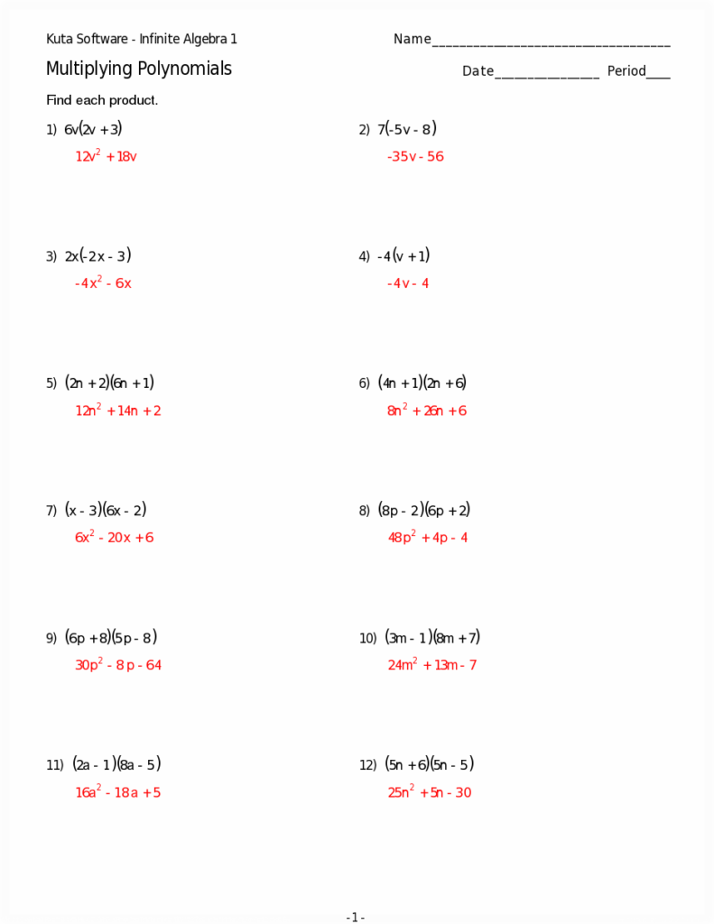 Kuta Software Infinite Algebra 1 Worksheet Answer Key