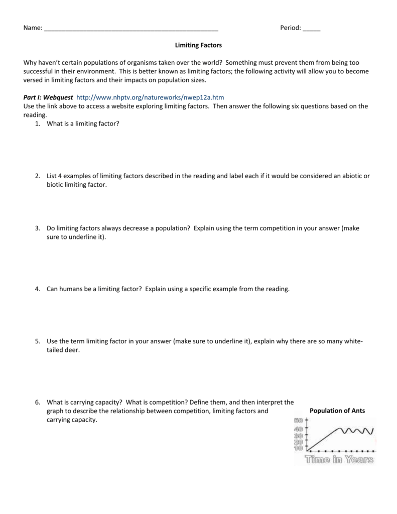 Limiting Factors Worksheet