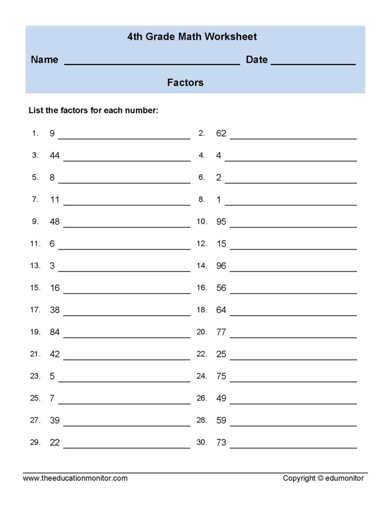 Multiples And Factors Worksheets