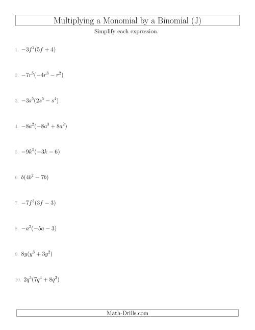 Multiplying A Monomial By A Binomial J 