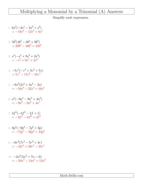 Multiplying A Monomial By A Trinomial A 