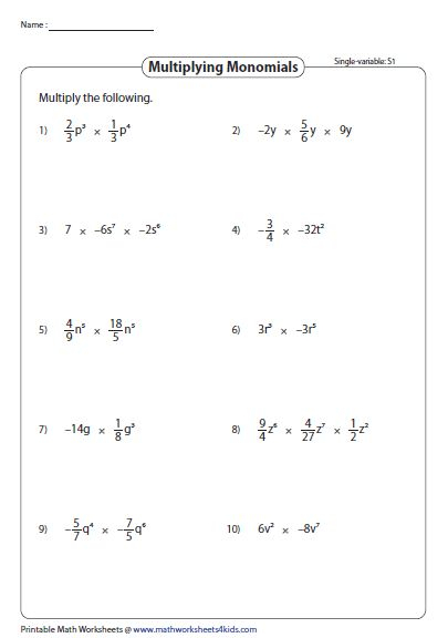 Multiplying Monomials Multiplying Polynomials Polynomials Worksheets