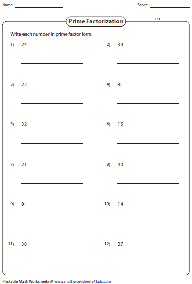 Prime Factorization Worksheet 6th Grade