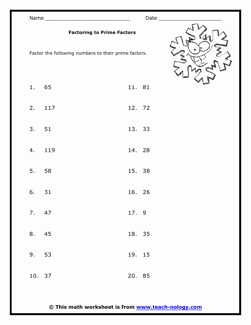 Prime Factorization Worksheet Grade 6 Pdf Worksheet