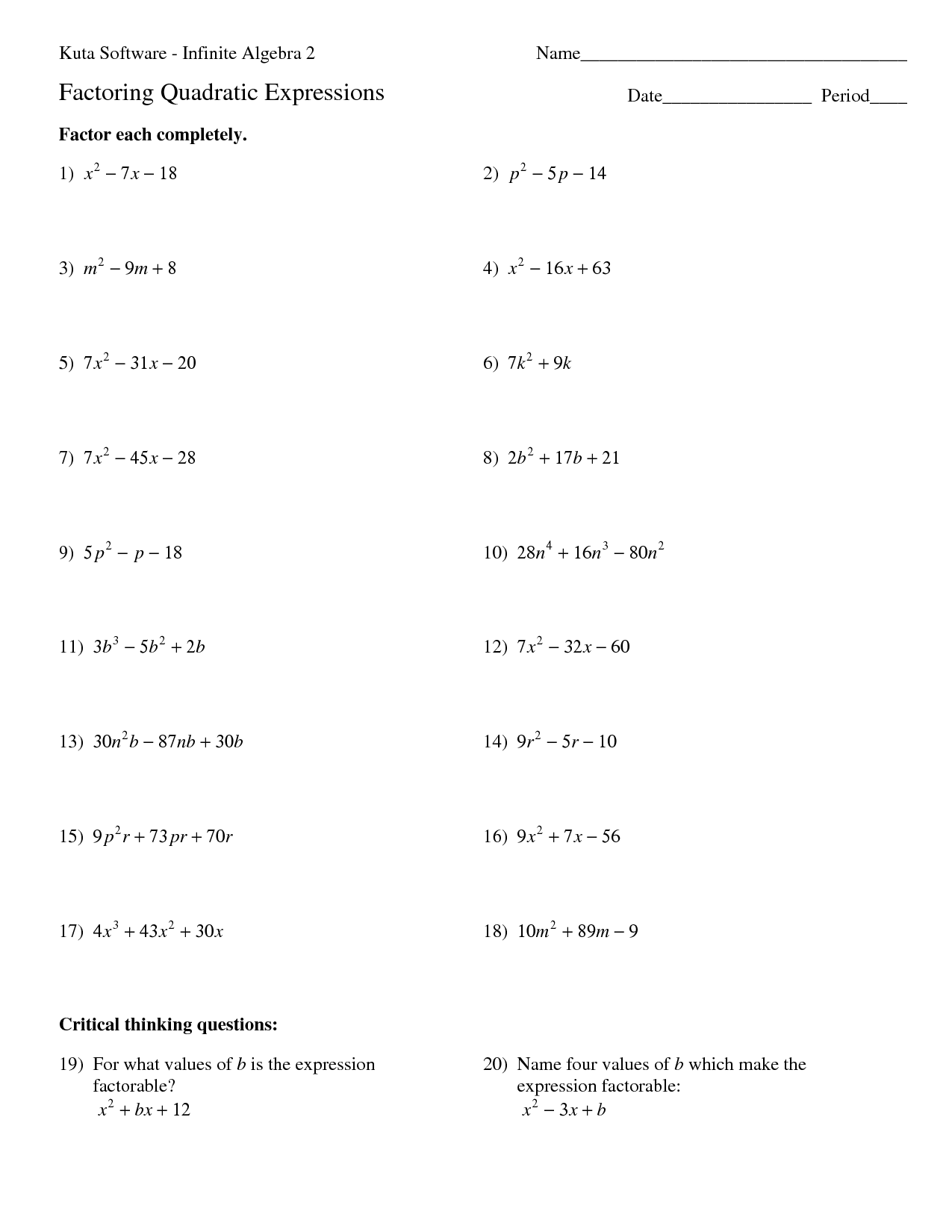 Quadratic Equations Worksheet With Answers Kamberlawgroup