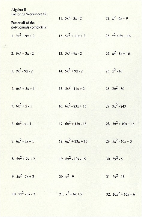 Quadratic Worksheet With Answers