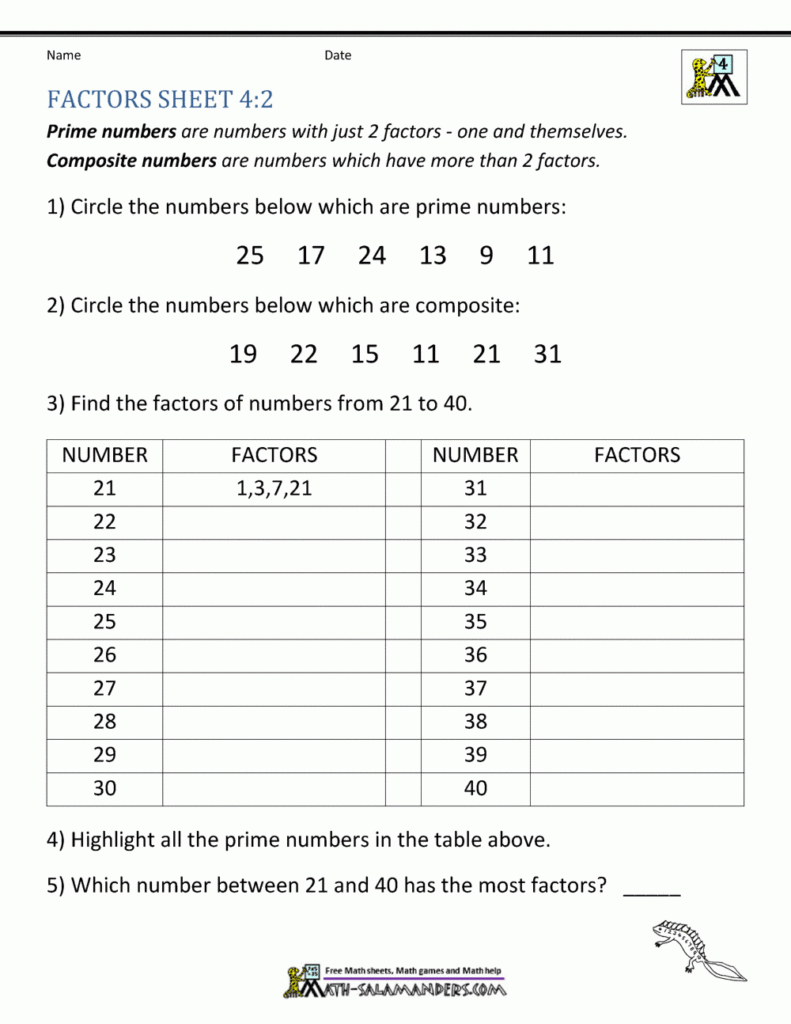 Quiz 4Th Grade Factors And Multiples Worksheets For Grade 4 