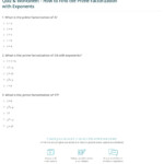 Quiz Worksheet How To Find The Prime Factorization With Exponents