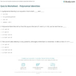 Quiz Worksheet Polynomial Identities Study