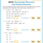 Remainder Theorem And Factor Theorem Worksheet