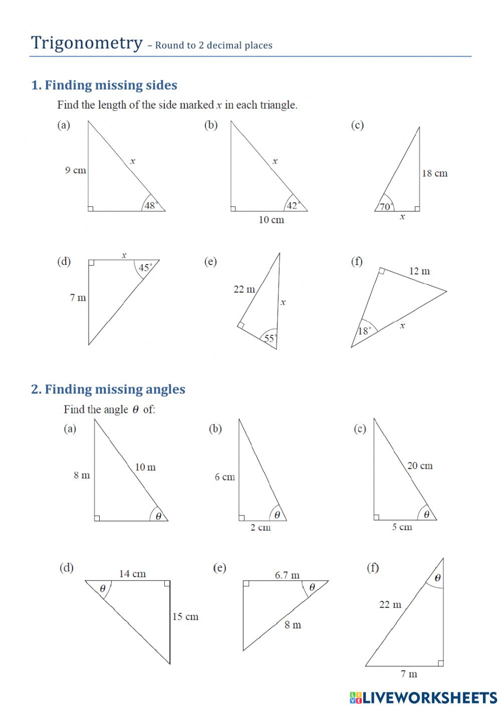 Right Triangle Trigonometry Worksheet Answers