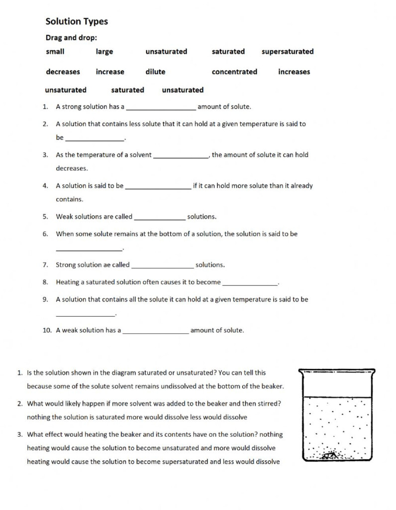 Saturated And Unsaturated Solutions Worksheet Balancing Equations 