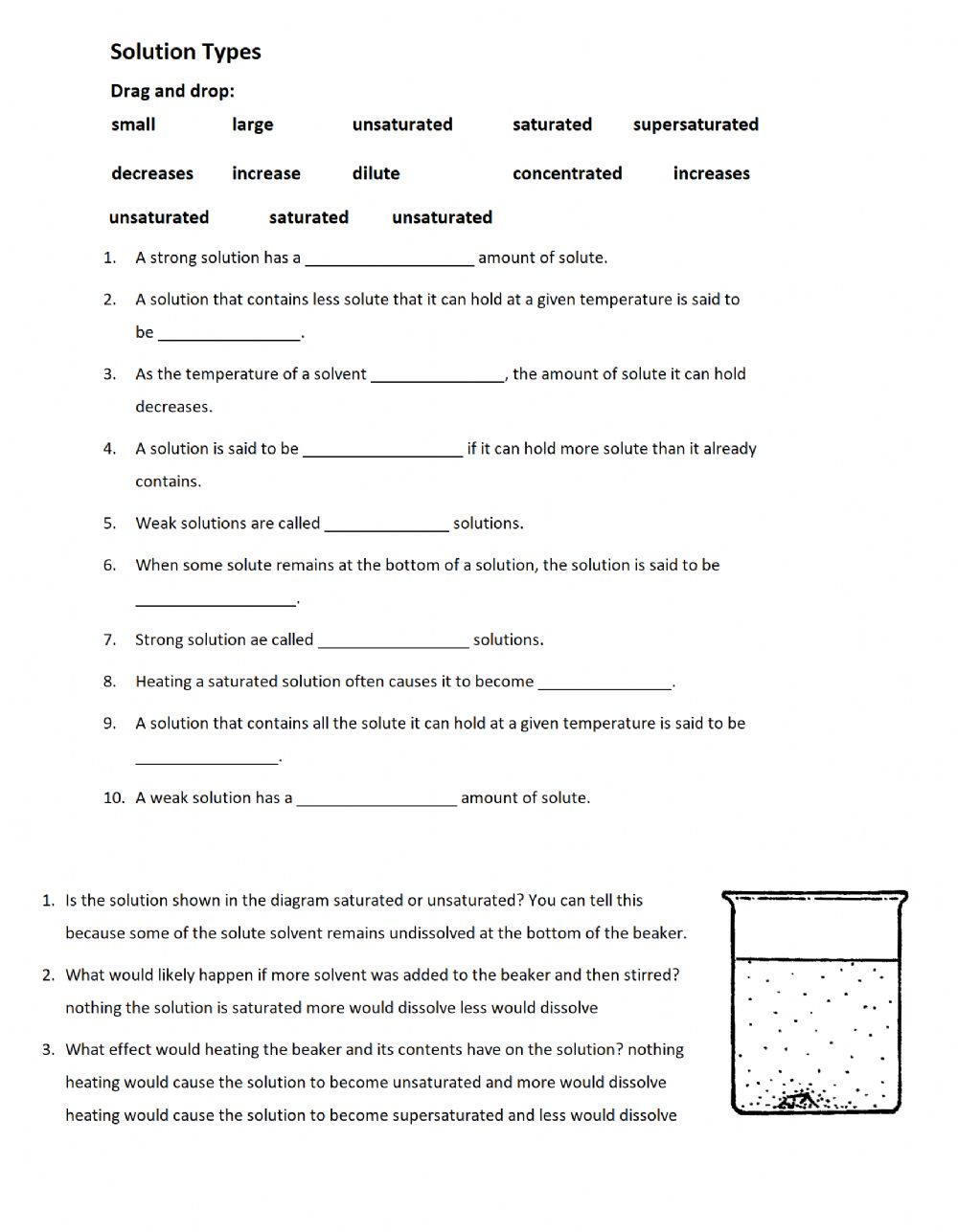 Saturated And Unsaturated Solutions Worksheet Balancing Equations 