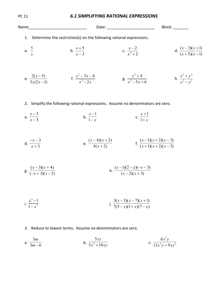 Simplifying Expressions Worksheet With Answers