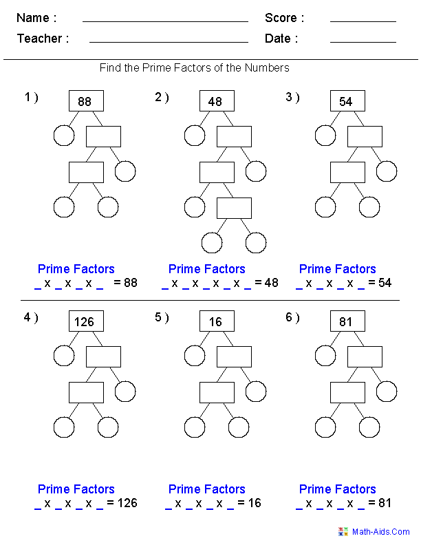 Sixth Grade 6th Grade Prime Factorization Worksheet With Answers 