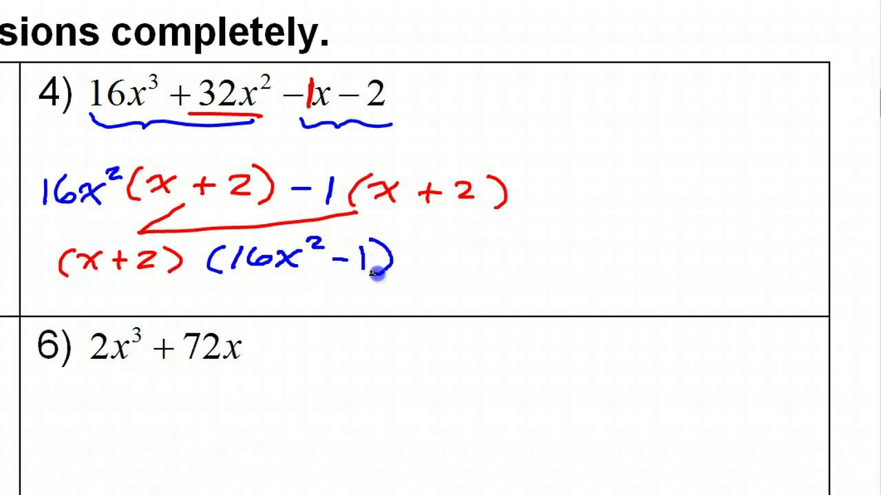 Test D 3 To 6 Factoring Sum Of Cubes Grouping GCF Difference Of 